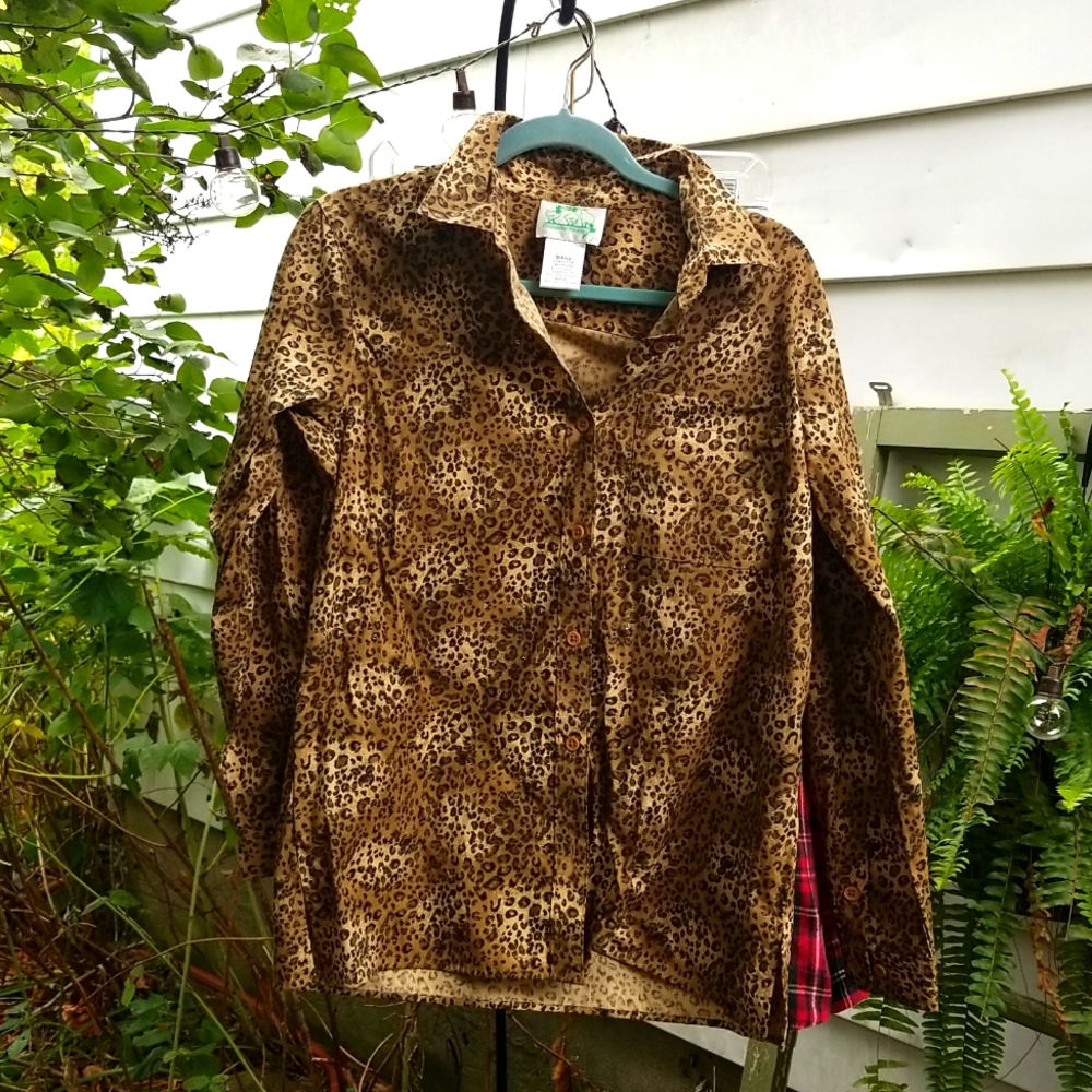 Vintage Quacker Factory Button Down Shirt - Leopard print- Y2k Rhinestones S